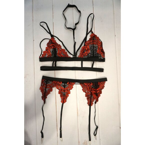 Avidlove Lace Garter Lingerie Set Removable Choker Strappy Bra - Size XL NWOT - Picture 2 of 6